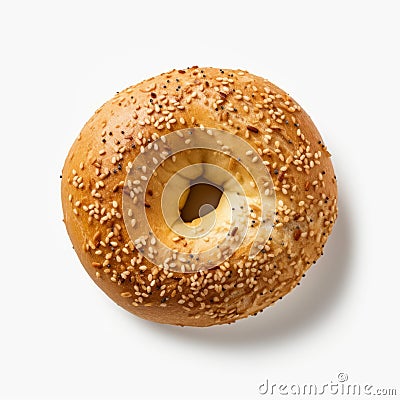 Ultra Realistic Bagel With Seeds On White Background - 8k Aerial View Stock Photo
