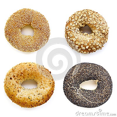 Bagels Collection Isolated on White Stock Photo