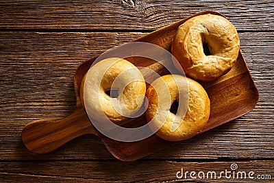 Bagels in a wooden board Stock Photo