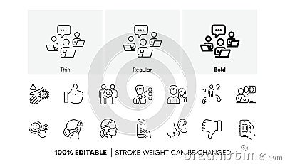 Baggage app, Teamwork and Third party line icons. For web app, printing. Line icons. Vector Vector Illustration
