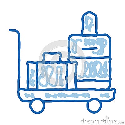 Baggage Cart With Valise doodle icon hand drawn illustration Vector Illustration