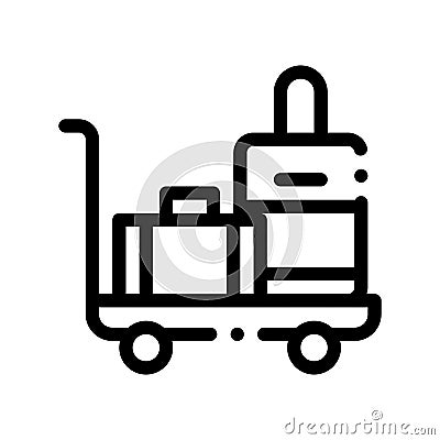 Baggage Cart With Valise Vector Thin Line Icon Vector Illustration