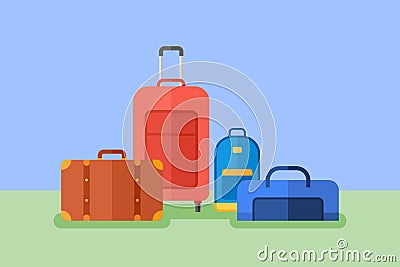 Baggage flat style horizontal banner. Travel bag, suitcase, luggage case. Vector Illustration