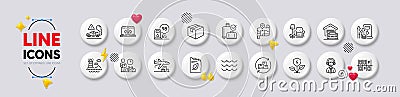 Baggage reclaim, Delivery plane and Map line icons. For web app, printing. White buttons 3d icons. Vector Vector Illustration