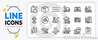 Baggage reclaim, Delivery plane and Map line icons. For web app. Vector Vector Illustration