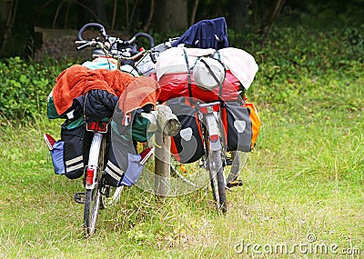 Baggage on touring bikes Stock Photo