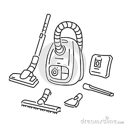 Bagged vacuum cleaner line icon vector illustration. Nozzle Set with Suction Brushes and Dust Collector Bag Vector Illustration