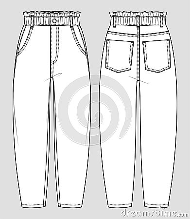 Baggy Fit Jeans. Vector Technical Sketch. Mockup Template ...