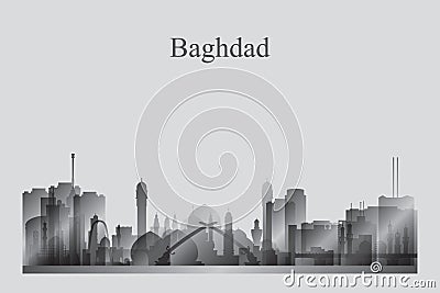 Baghdad city skyline silhouette in grayscale Vector Illustration