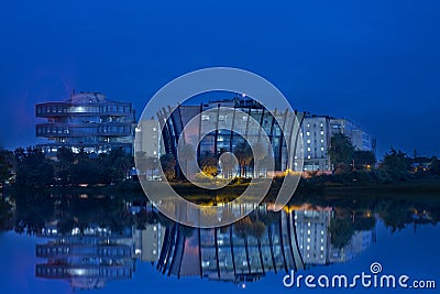 Bagmane Tech Park the silicon valley of Bangalore, Karnataka, India.Blue Hour Modern building Stock Photo