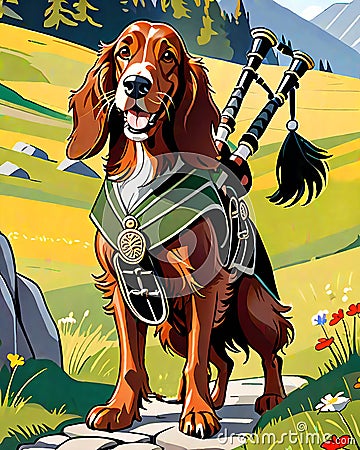 Bagpipes music Irish national celebration dog Cartoon Illustration