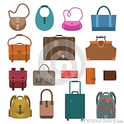 Bags colored icons set Vector Illustration