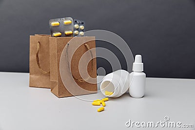 Bags with compounded prescription medications shipped from a mail order pharmacy Stock Photo