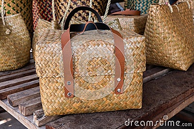 Bags Made From Krajood handicraft of Southern Thailand Stock Photo