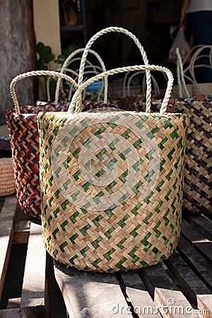 Bags Made From Krajood handicraft of Southern Thailand Stock Photo