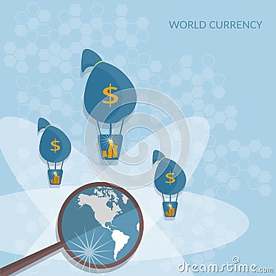 Bags of money world transactions online payments transfer Vector Illustration