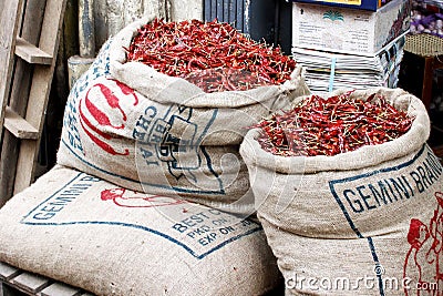 Bags of red chilli peppers Editorial Stock Photo