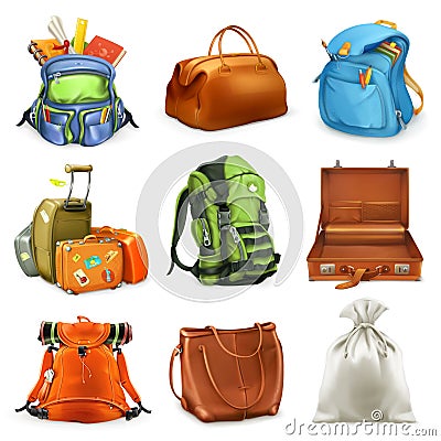 Bags set. 3d vector icon Vector Illustration