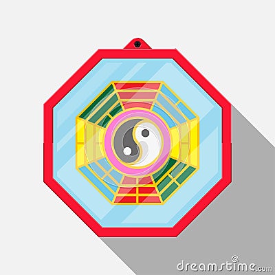 Bagua mirror with yin yang symbol. Vector Illustration