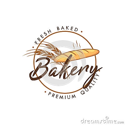 Baguette Bakery and Dessert Logo, Sign, Icon, Emblem, Flat Vector Design Vector Illustration