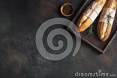 Baguette bread with rosemary Stock Photo