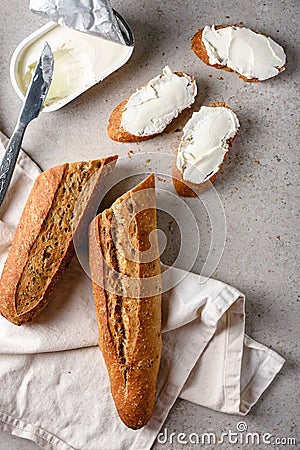 Baguette and cream cheese sandwiches Stock Photo