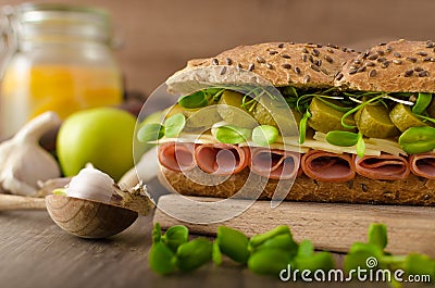 Baguette with the Prague ham Stock Photo