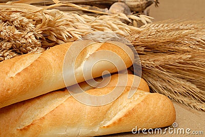 Baguette and wheat Stock Photo