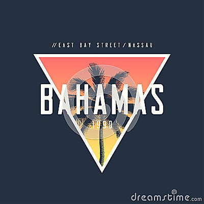 Bahamas Nassau t-shirt and apparel design with rough palm tree, Vector Illustration