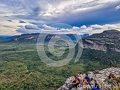 Bahia, Brazil - Jan 04, 2024: Tourists on top of the hill of the father inacio, morro do pai inacio, Chapada Diamantina Editorial Stock Photo