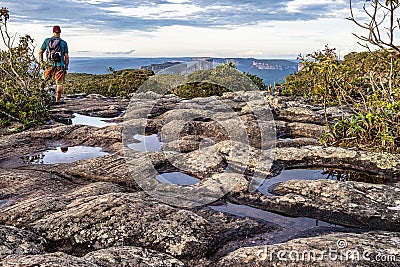 Bahia, Brazil - Jan 04, 2024: Tourists on top of the hill of the father inacio, morro do pai inacio, Chapada Diamantina Editorial Stock Photo