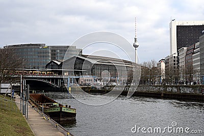 Bahnhof Friedrichstrasse und Spree Berlin Editorial Stock Photo