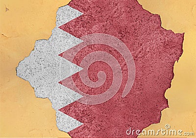 Bahrain flag in big concrete cracked hole and broken material facade Stock Photo