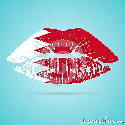 Bahrain Flag Lipstick On The Lips Isolated On A White Background. Vector Illustration. Vector Illustration