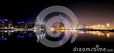 Bahrain skyline with Finacial Harbour building at night Editorial Stock Photo