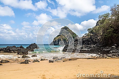 Baia dos Porcos Beach and Morro Dois Irmaos - Fernando de Noronha, Pernambuco, Brazil Stock Photo