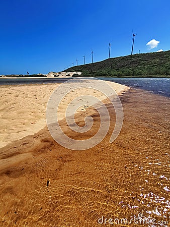 Baia Formosa Beach, river meeting the sea, Rio Grande do Norte, Brazil Stock Photo