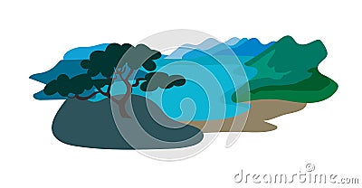 Baikal lake vector illustration. Travel to Russia concept art cartoon style Vector Illustration