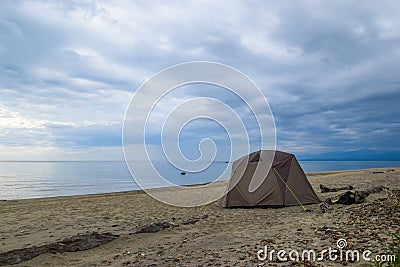 Baikal Russia tent on the beach Stock Photo