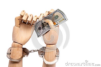 bail reform concept with wooden hands handcuffed Stock Photo