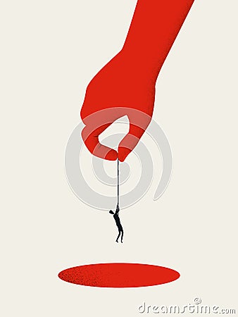 Bailout, business help and support vector concept. Hand pulling businessman out of hole. Vector Illustration
