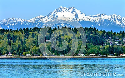 Bainbridge Island Puget Sound Snowy Mt Olympus Washington Stock Photo