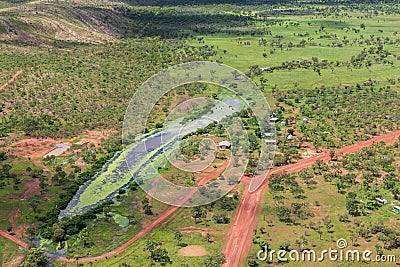 Baines NT Australia - Jan 24 2014: Aerial view of the remote indigenous community Editorial Stock Photo
