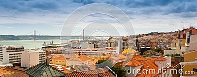 Bairro Alto and Ponte 25 de Abril Stock Photo