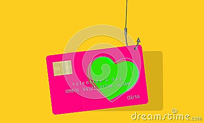 Business and shopping. Bait, hook and fishing. Special credit card. Day of the enamored. February 14, love, Valentine`s holiday. Stock Photo