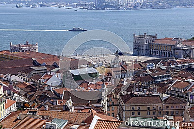 Baixa and Tejo aerial view Stock Photo