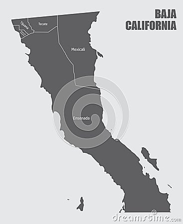 Baja California administrative map Vector Illustration