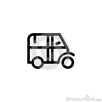 Bajaj Tricycle Bike Transportation Monoline Symbol Icon Logo for Graphic Design, UI UX, Game, Android Software, and Website. Vector Illustration