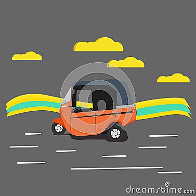 Bajaj tricycle public transportation, Indonesian Bajaj taxis. Vector Illustration