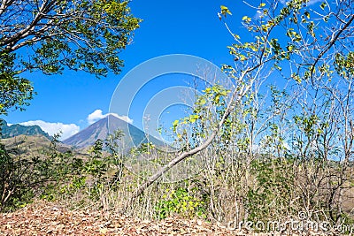 Bajawa - Distant view on Volcano Inierie Stock Photo